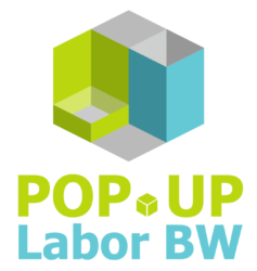Logo von Popup Labor BW - Aus Bausteinen und Elementen entsteht durch gemeinsames Denken und Handeln ein Ganzes